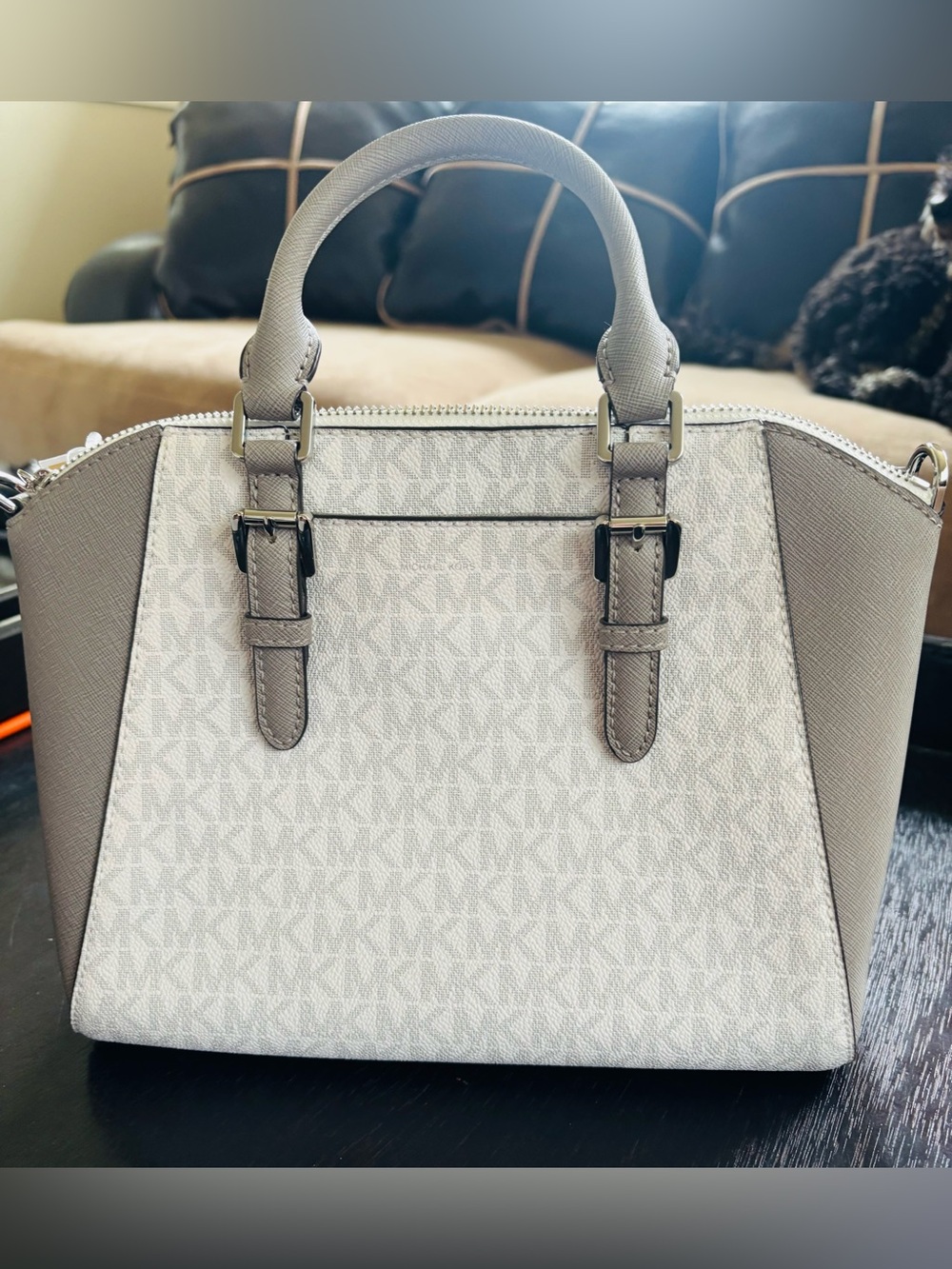 Michael Kors Logo Dome Satchel in Light Gray and Silver - Picture 4 of 9